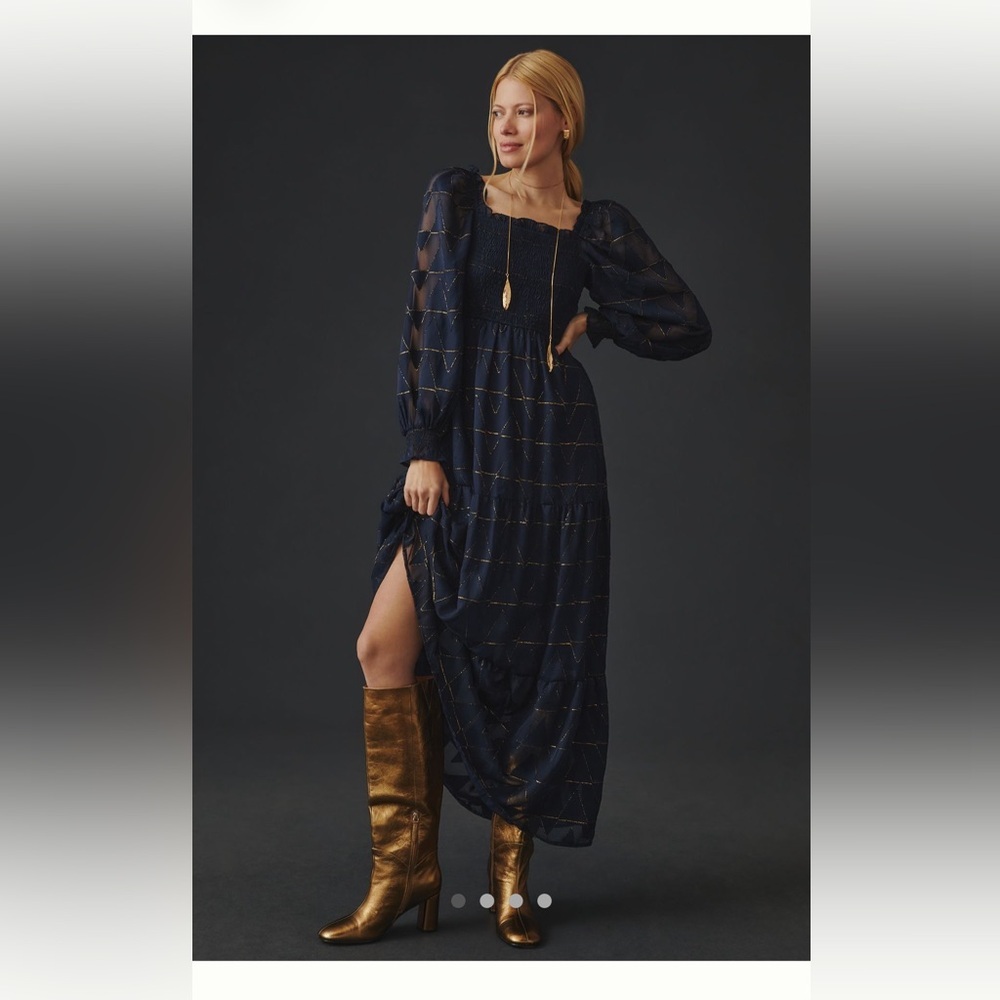 Anthropologie Moon River Chic Long Sleeve Navy Dress